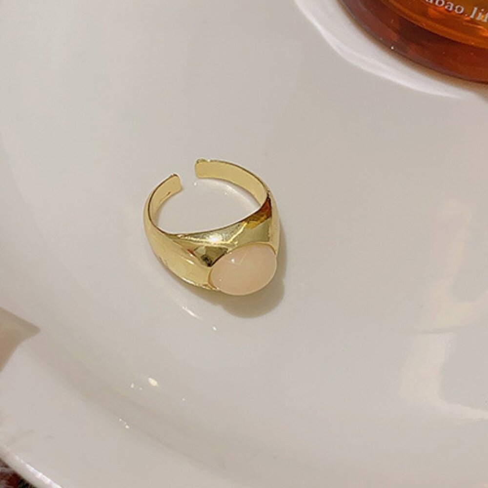 Women’s Adjustable Gold-Plated Ring with Pink Gemstone Elegant Feminine